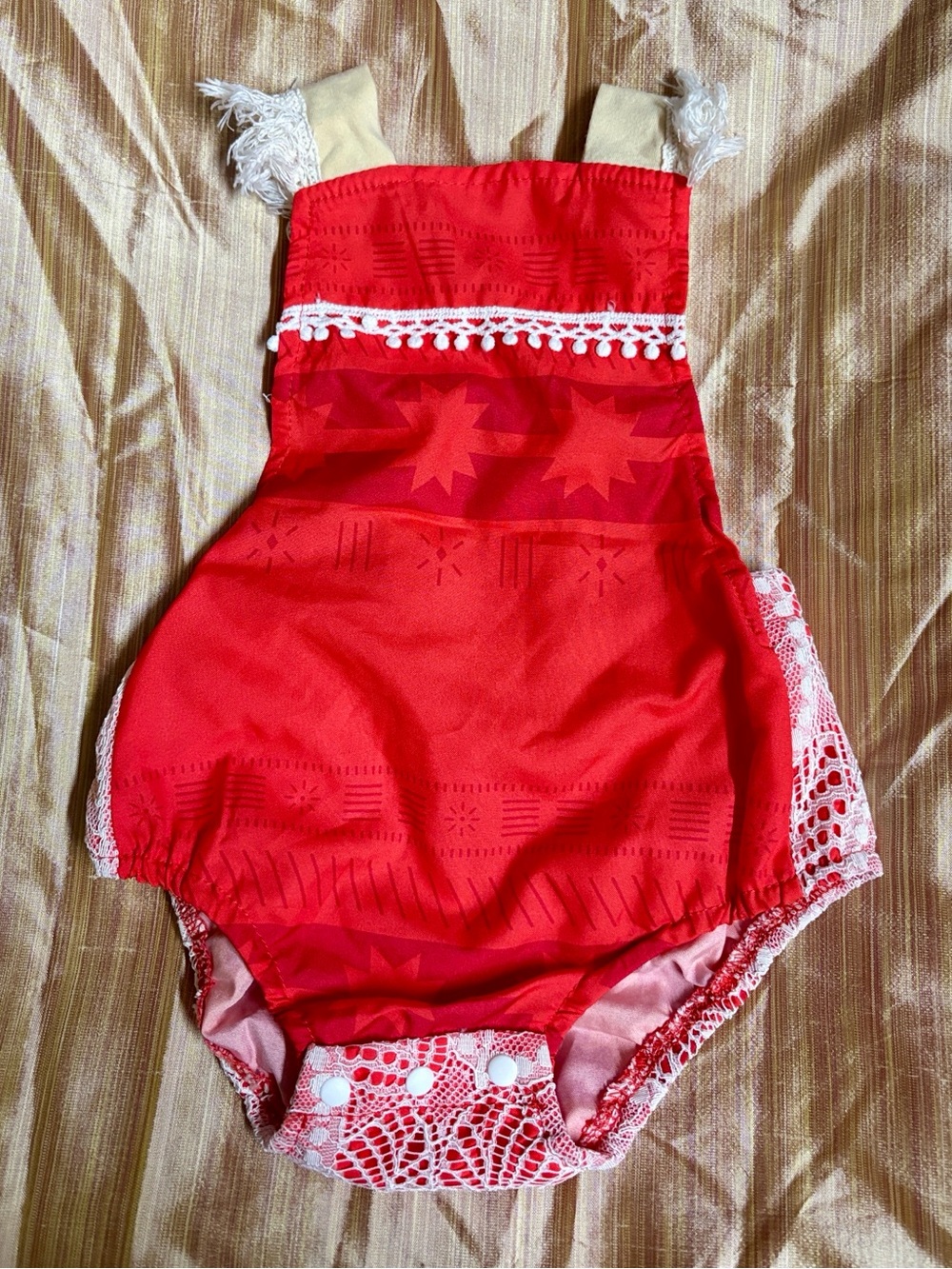 Moana Red Lace-Trim Baby Romper - Kids Bottoms 6m-9m